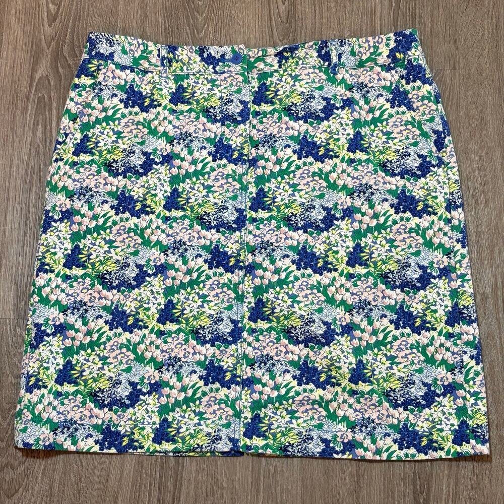 Talbots Floral Print Skirt Womens Sz 10 Pink Green Stretch Cotton Spring Garden​ - Picture 4 of 10